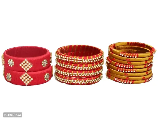 Beniwal Fashion Traditional Handmade Kundan Silk Thread Bangles Set Latest Beautiful Churiya for Ladies and girls Party and Casual Wear (Set of 14)-thumb3