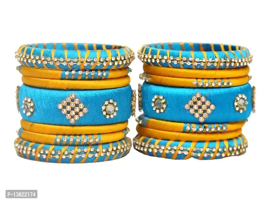 Beniwal Fashion Traditional Handmade Kundan Silk Thread Bangles Set Latest Beautiful Churiya for Ladies and girls Party and Casual Wear (Set of 14)-thumb2