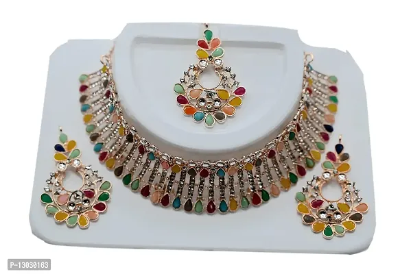 Beniwal Collection Gold Plated Diamond Necklace Set For Women and Girls , Multicolour