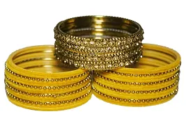 Beniwal Fashion Black Metal Velvet Bangles Set With Golden Kada & Dot Chudi Wedding Chura/Bridal Chuda For Women & Girls (Set Of 32 Bangles) (Yellow, 2.10)-thumb1