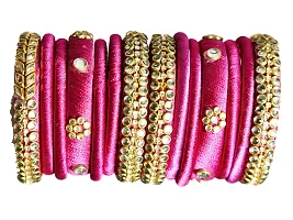 Beniwal Fashion Collcetion Handmade Silk Thread Bangles,Round Kundan Full Worked Choora Set for women and Girls (Set of 14) (Pink, 2.4)-thumb2