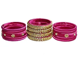 Beniwal Fashion Collcetion Handmade Silk Thread Bangles,Round Kundan Full Worked Choora Set for women and Girls (Set of 14) (Pink, 2.4)-thumb1