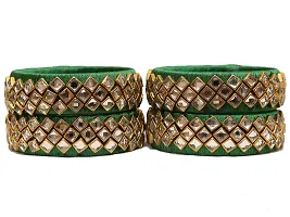 Beniwal Handmade Silk Thread Beautiful Handcrafts Kundan Stone set For Women & Girls (Pack of 4) (Green, 2.2)-thumb1