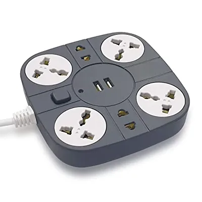 Extension Cord with USB Port &ndash; 10A 220V-50, 60Hz [6 socket Outlet with 2 USB Port] [Fire flame proof] [USB Charging Port][1.8 Meter Cord] Multi Plug Extension Board for Home Office - Grey
