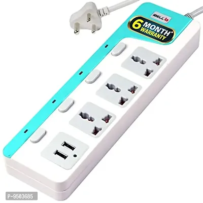 Extension Board , Cord, Multi Socket with 2 USB Port Spike Guard with Individual Switch, LED Indicator, Power 2500W, 10A, 250 Volts, White-thumb0