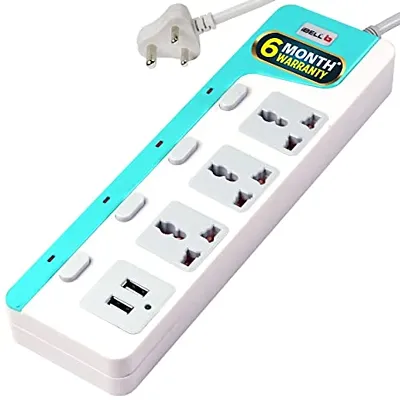 Extension Board , Cord, Multi Socket with 2 USB Port Spike Guard with Individual Switch, LED Indicator, Power 2500W, 10A, 250 Volts, White