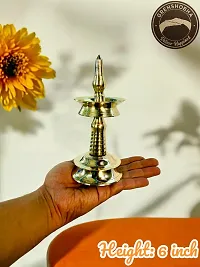 Grehshobha Brass Gold Toned Textured Kerala Fancy Nilavilakku  Kuthu Vilakku  Small Size Brass Table Diya Height 6 inch-thumb3