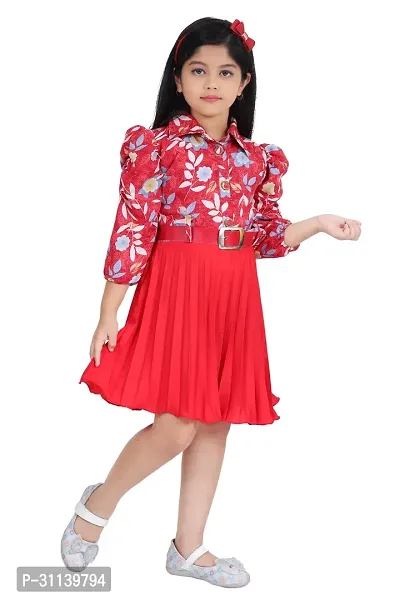 Stylish Red Silk Blend Printed Frocks For Girl-thumb3