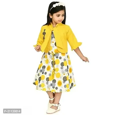 Stylish Yellow Silk Blend Printed Frocks With Jacket For Girl-thumb0