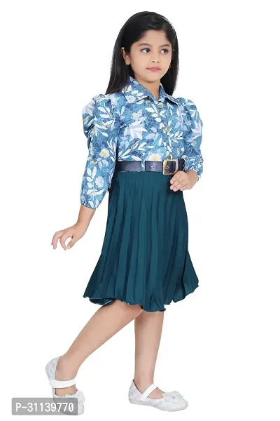 Stylish Blue Silk Blend Printed Frocks For Girl