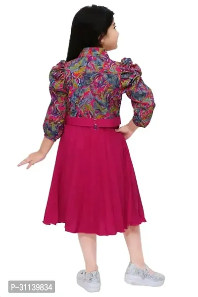 Stylish Pink Silk Blend Printed Frocks For Girl-thumb3