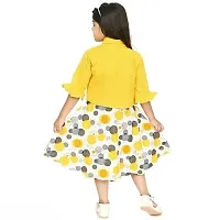 Stylish Yellow Silk Blend Printed Frocks With Jacket For Girl-thumb1