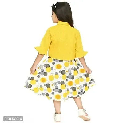 Stylish Yellow Silk Blend Printed Frocks With Jacket For Girl-thumb2