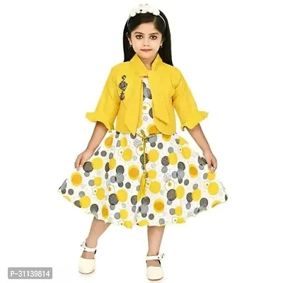 Stylish Yellow Silk Blend Printed Frocks With Jacket For Girl-thumb4