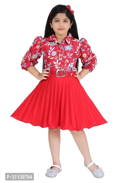 Stylish Red Silk Blend Printed Frocks For Girl-thumb0