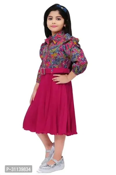 Stylish Pink Silk Blend Printed Frocks For Girl-thumb0