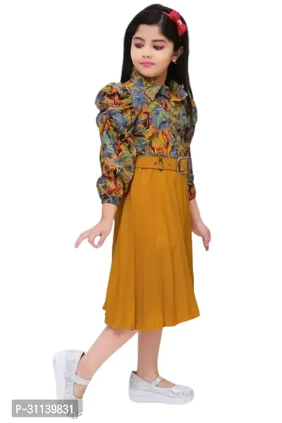 Stylish Yellow Silk Blend Printed Frocks For Girl-thumb3