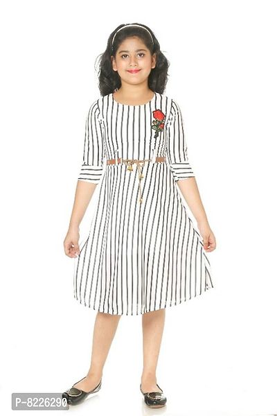 Black  White Striped Elegant Designed Girls Frock-thumb0