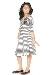 Black  White Striped Elegant Designed Girls Frock-thumb1
