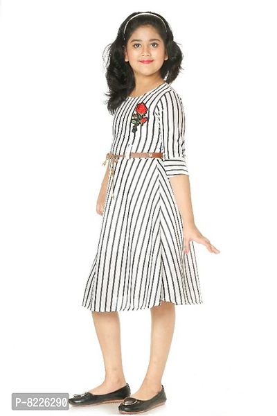 Black  White Striped Elegant Designed Girls Frock-thumb2