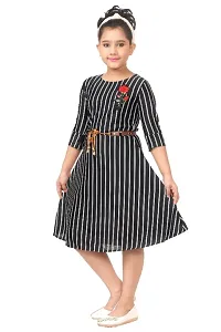 Stylish Black Acrylic Striped A-Line Dress For Girl-thumb1