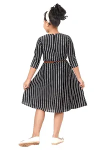 Stylish Black Acrylic Striped A-Line Dress For Girl-thumb2