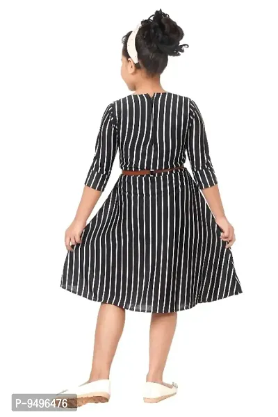 Stylish Black Acrylic Striped A-Line Dress For Girl-thumb3