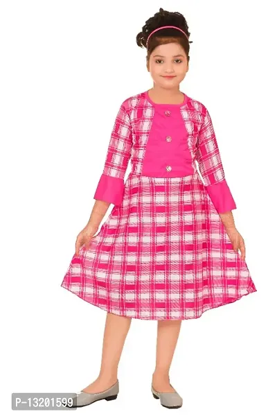Pink Attractive Checked Printed Girls Frock