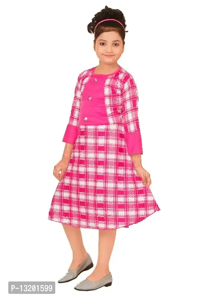 Pink Attractive Checked Printed Girls Frock-thumb2