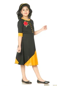 Girl Black And Yellow Cotton Blend Frocks  Dresses-thumb1