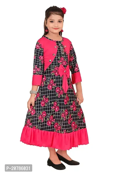 Stylish Multicoloured Cotton Blend Printed Fit And Flare Dress For Girl-thumb3