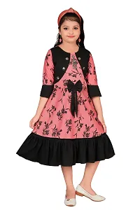 Stylish Multicoloured Cotton Blend Printed Fit And Flare Dress For Girl-thumb1