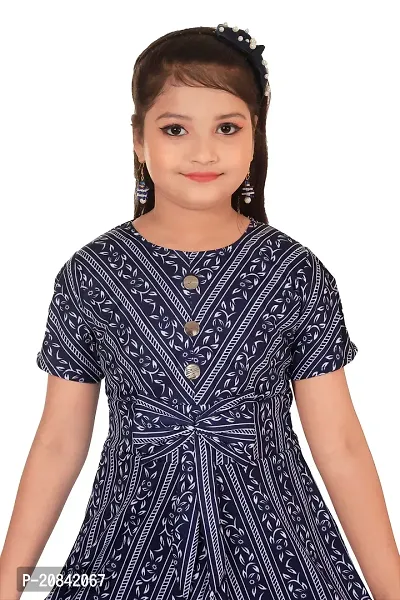 Stylish Blue Cotton Blend Printed A-Line Dress For Girl-thumb3