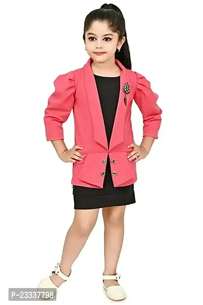 Classic Crepe Solid Dress for Kids Girls with Jacket-thumb0