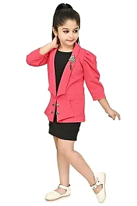 Classic Crepe Solid Dress for Kids Girls with Jacket-thumb1