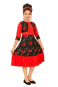 Stylish Red Cotton Blend Printed Fit And Flare Dress For Girl-thumb3