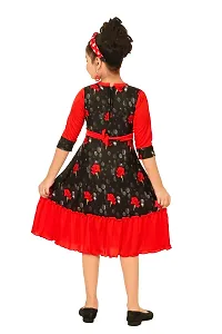 Stylish Red Cotton Blend Printed Fit And Flare Dress For Girl-thumb2