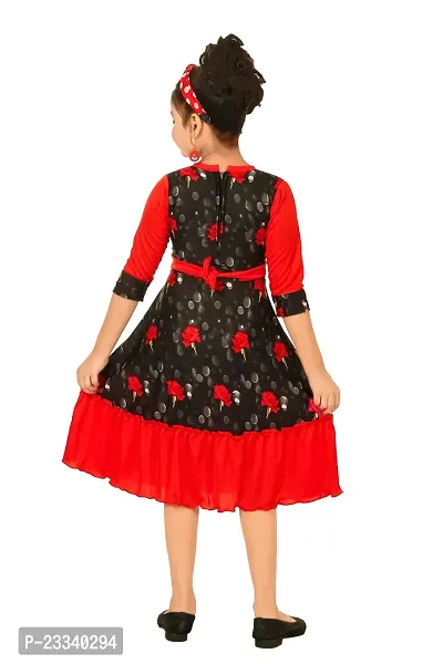 Stylish Red Cotton Blend Printed Fit And Flare Dress For Girl-thumb3