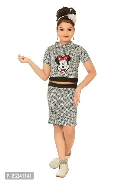 Trendy Cotton Blend Top and Skirt for Girl