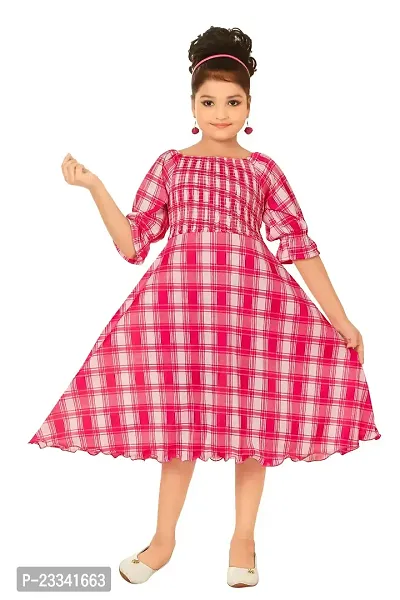 PINK  WHITE Check Frock for Girls
