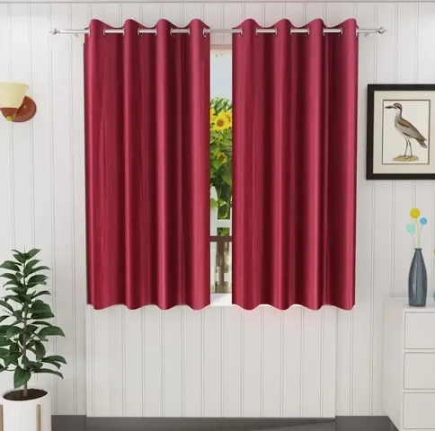 Stylish Red Polyester Solid Window Curtains