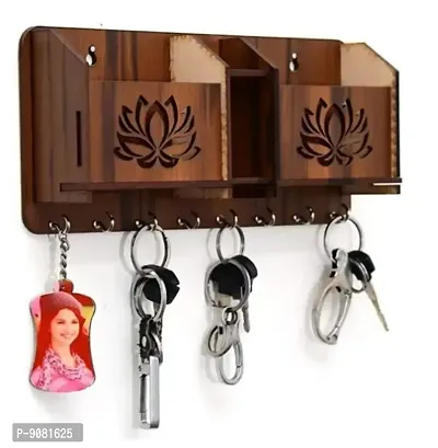 Flower 2 Pocket Pen Stand Wood Key Holder (8 Hooks)-thumb0