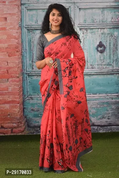 Stylish Chanderi Silk Pink Printed Saree with Blouse piece-thumb0