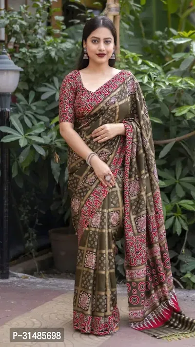 Stylish Chanderi Silk Multicolored  Printed Saree with Blouse piece-thumb0