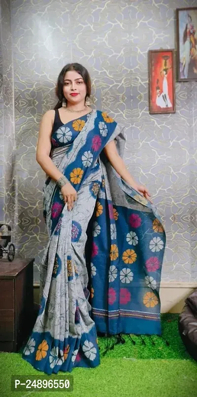Beautiful Cotton Blend Saree with Blouse piece for Women-thumb0