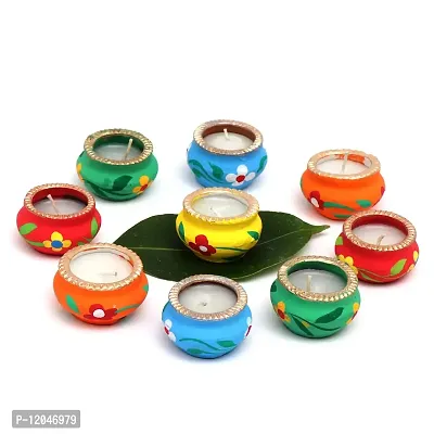 HANEELA-(Indian) ??????? Colourful Designer Earthware Mitti Matki Diye|Decorative Deepak Pooja Deepak for Festivals|Terracotta vax Diye (Set of -15)-thumb5