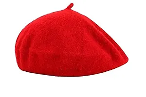 HANEELA Unisex French Woolen Beret Cap|Traditional | Modern|Contemporary| Rajputana Berets Hat for Men & Women| Red-thumb2