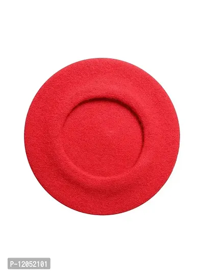 HANEELA Unisex French Woolen Beret Cap|Traditional | Modern|Contemporary| Rajputana Berets Hat for Men & Women| Red-thumb2