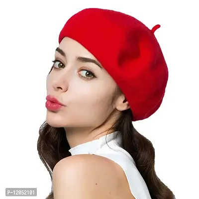 HANEELA Unisex French Woolen Beret Cap|Traditional | Modern|Contemporary| Rajputana Berets Hat for Men & Women| Red