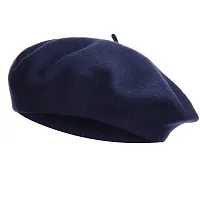 HANEELA Unisex French Woolen Beret Cap|Traditional | Modern|Contemporary| Rajputana Berets Hat for Men & Women| Blue-thumb1